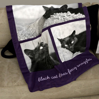 Cat Photo Collage Purple Pet Fleece Blanket by blackcatlove at Zazzle