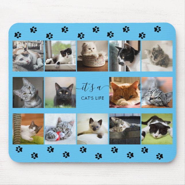 Cat Photo Collage with Paw Prints Mouse Pad (Front)