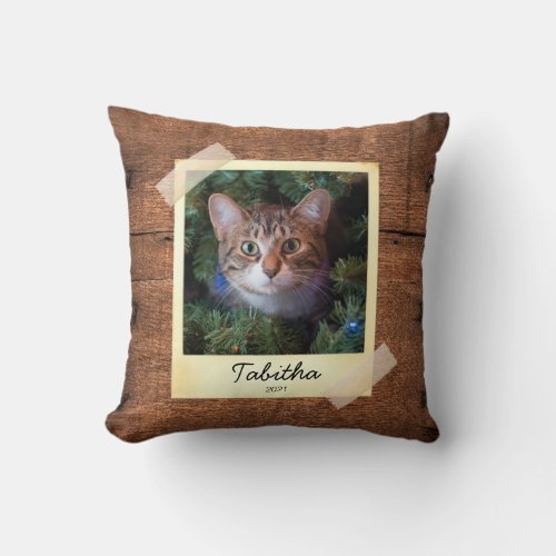 Cat Photo Frame Rustic Personalized Throw Pillow 