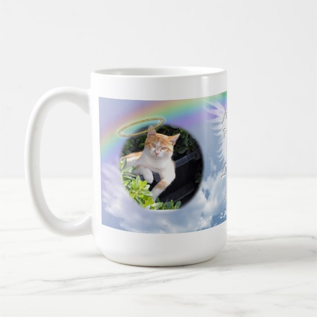 Cat Photo Memorial Angel Wings Halo and Rainbow Coffee Mug (Left)