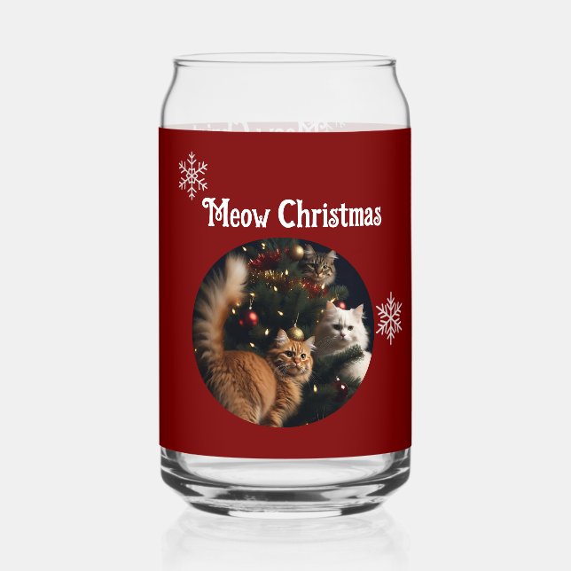 Cat Photo, Meow Christmas, customize  Can Glass (Front)