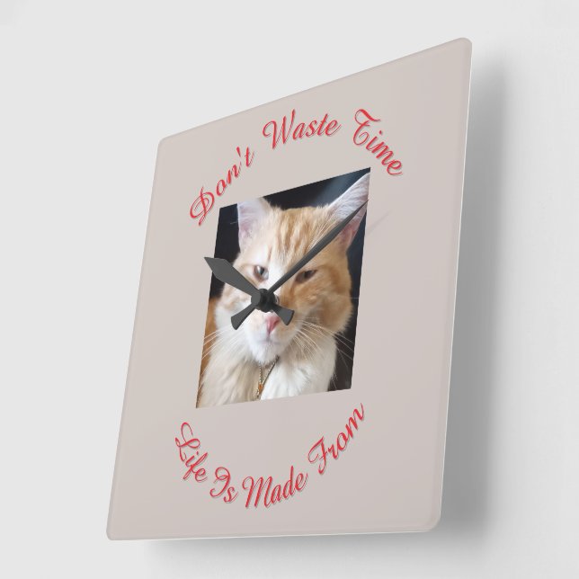Cat Photo, Name, Text, Funny  Square Wall Clock (Angle)
