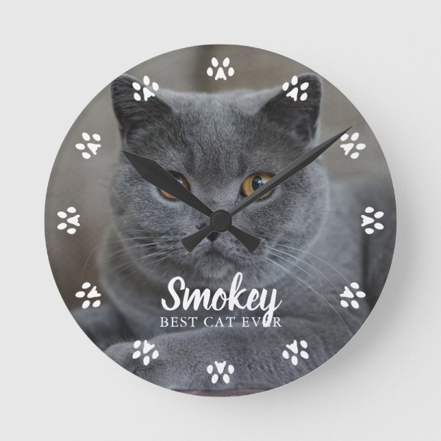 Cat Photo Personalized Round Clock (Front)