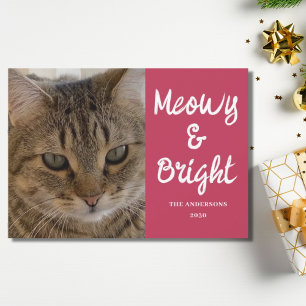 Cat Photo Pink Meowy and Bright Christmas Holiday Card