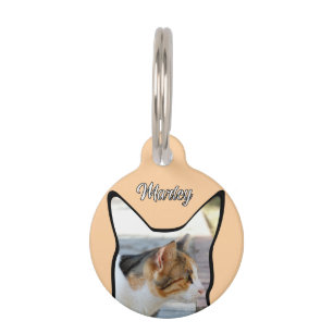 Cat photo shape pet ID tag