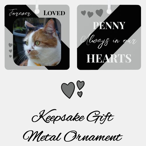 Cat Photo Sympathy Keepsake Pet Memorial black Metal Ornament
