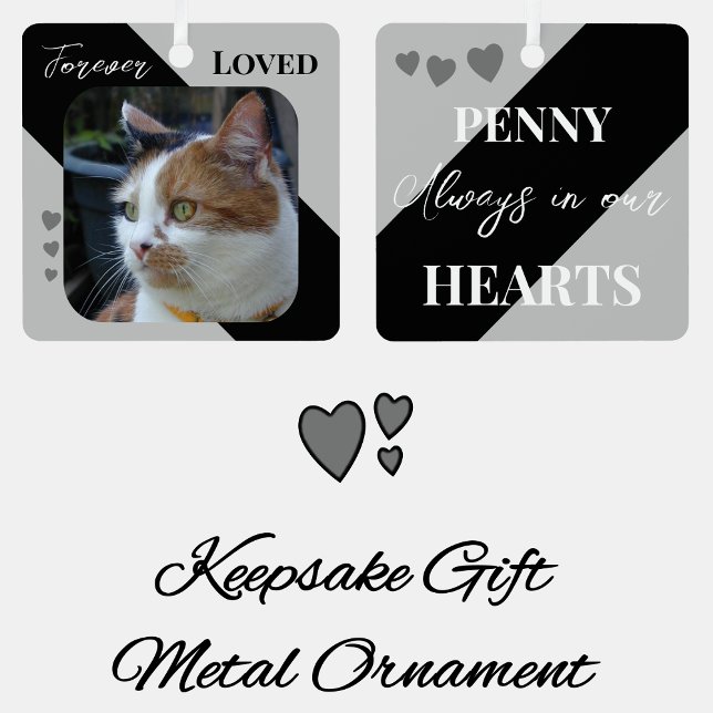 Cat Photo Sympathy Keepsake Pet Memorial black Metal Ornament (Creator Uploaded)