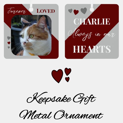 Cat Photo Sympathy Keepsake Pet Memorial burgundy Metal Ornament