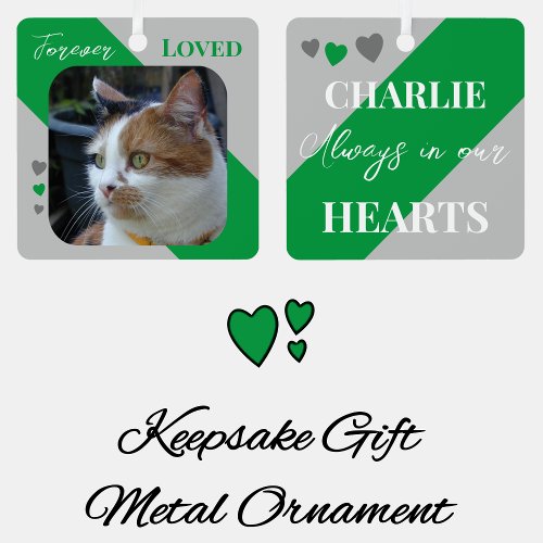 Cat Photo Sympathy Keepsake Pet Memorial green Metal Ornament