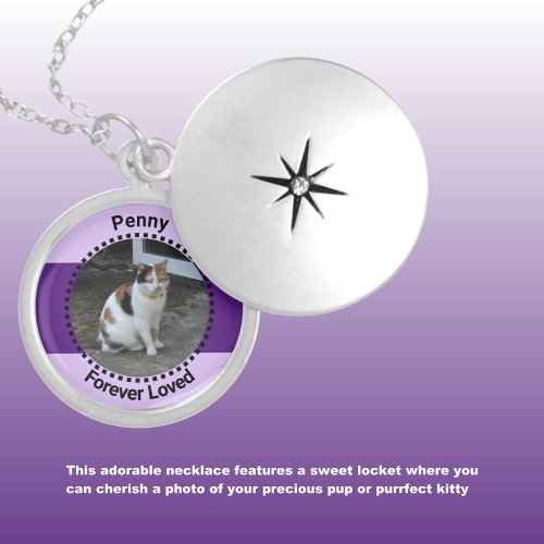 Cat Photo Sympathy Keepsake Pet Memorial purple Locket Necklace