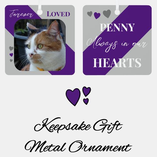 Cat Photo Sympathy Keepsake Pet Memorial purple Metal Ornament