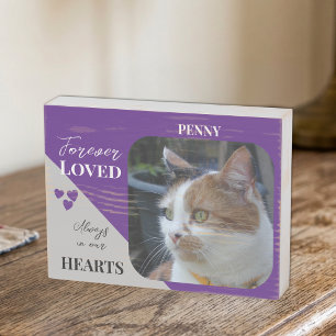 Cat Photo Sympathy Keepsake Pet Memorial purple Wooden Box Sign