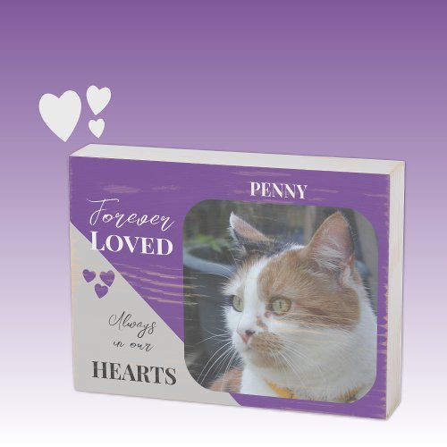 Cat Photo Sympathy Keepsake Pet Memorial purple Wooden Box Sign