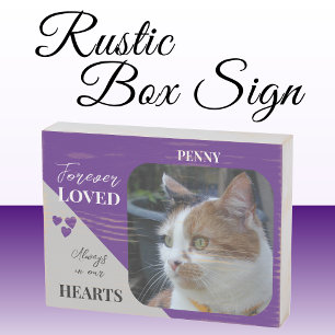 Cat Photo Sympathy Keepsake Pet Memorial purple Wooden Box Sign