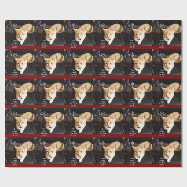 Cat Photo Text, Customize, Happy New Year 20XX,  Wrapping Paper (Flat)