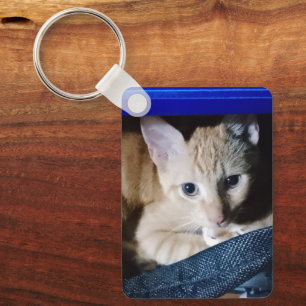 Cat Photo Text Customize Keychain