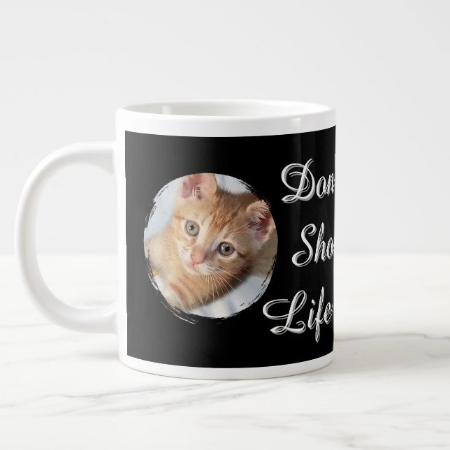 Cat Photo, Text, replaceable, Giant Coffee Mug (Left)