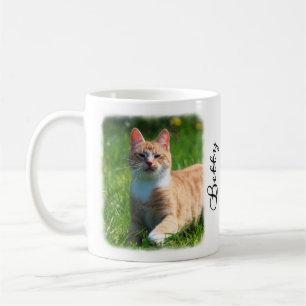 Cat Photo with Faded Border Custom Name and Quote Coffee Mug