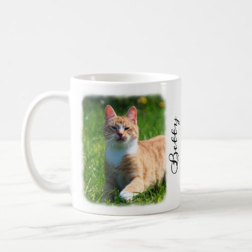 Cat Photo with Faded Border Custom Name and Quote Coffee Mug