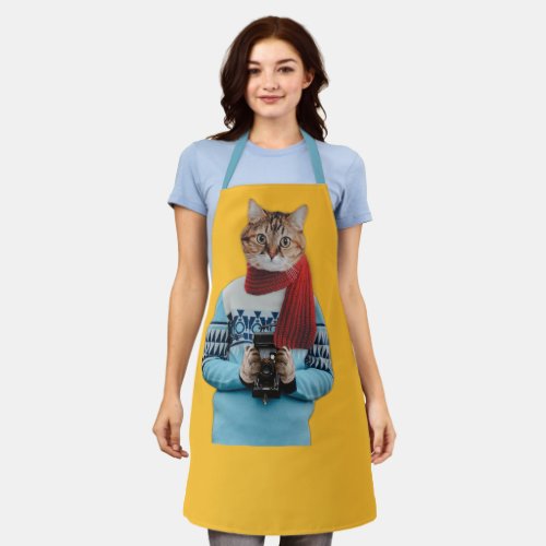 Cat Photographer in Vintage Sweater Quirky Apron