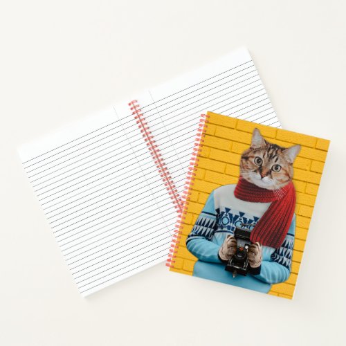 Cat Photographer in Vintage Sweater Quirky Notebook