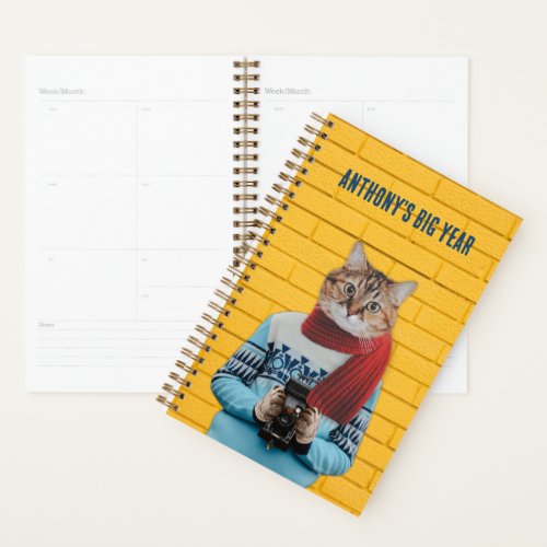 Cat Photographer in Vintage Sweater Quirky Planner