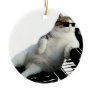 Cat piano - cat with sunglasses - cat drawing ceramic ornament