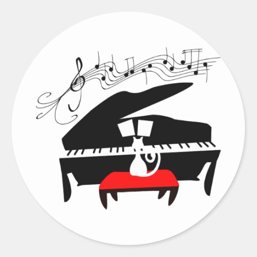 Cat  Piano Classic Round Sticker