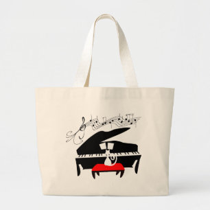 Cat & Piano Large Tote Bag