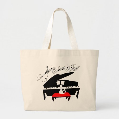 Cat  Piano Large Tote Bag