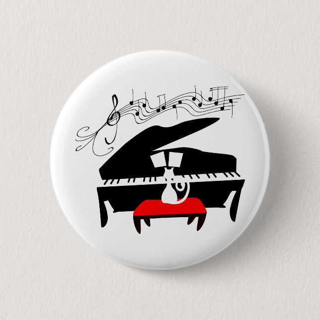 Cat & Piano Pinback Button (Front)