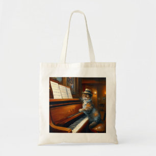 Cat Piano Player Tote Bag