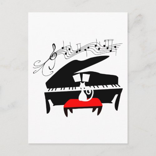 Cat  Piano Postcard