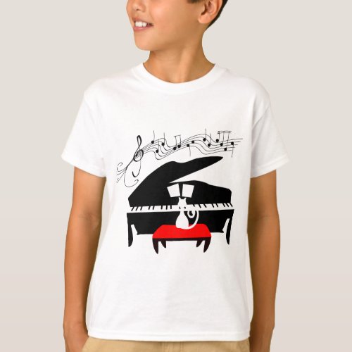 Cat  Piano T_Shirt