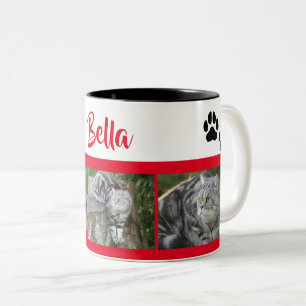 Cat Picture Collage With Paw Prints Personalized Two-Tone Coffee Mug