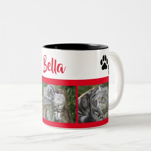 Cat Picture Collage With Paw Prints Personalized Two_Tone Coffee Mug