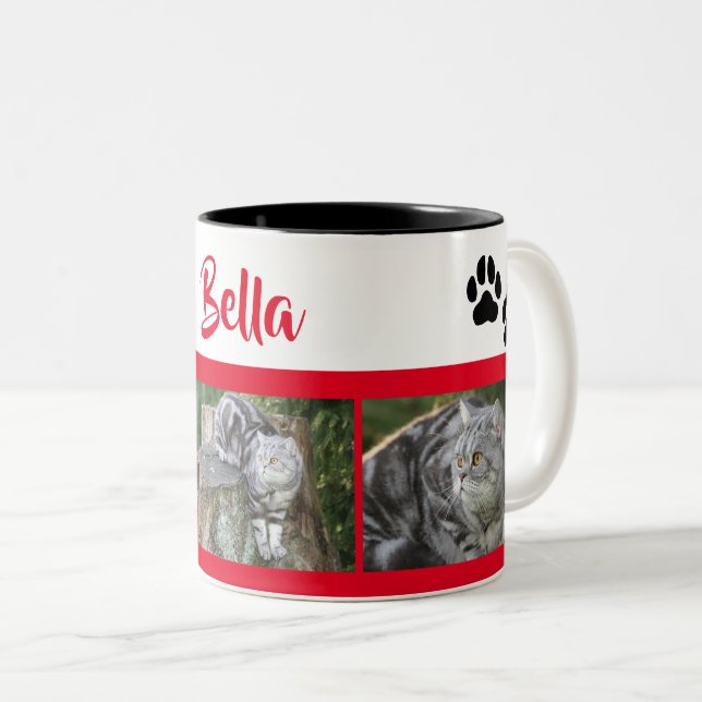 Cat Picture Collage With Paw Prints Personalized Two-Tone Coffee Mug (Front Right)