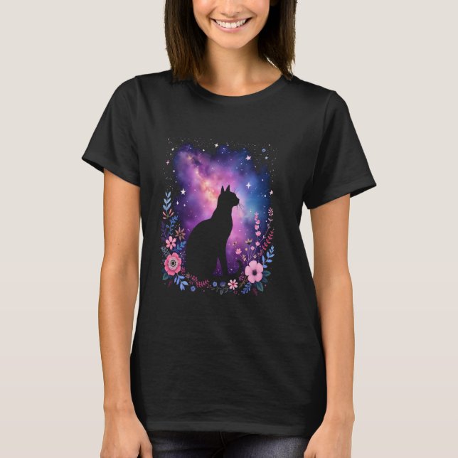 Cat picture galaxy flowers T-Shirt (Front)