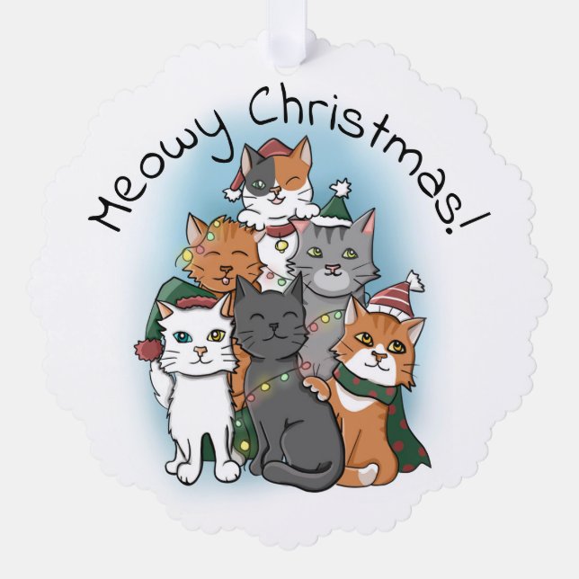 Cat Pile Funny Cartoon Christmas Ornament Card (Front)