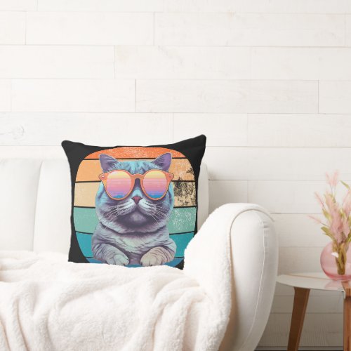 Cat Pillow Funny Cool Kitten Graphic Rainbow 