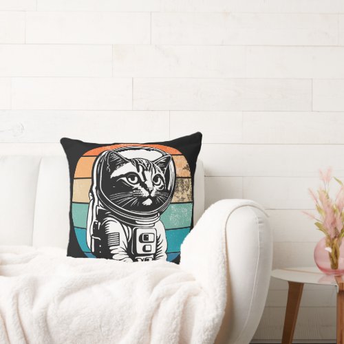 Cat Pillow Funny Space Kitten Graphic Rainbow 