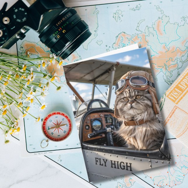 Cat Pilot & Airplane, Cool Funny Aviation Birthday Card (Creator Uploaded)