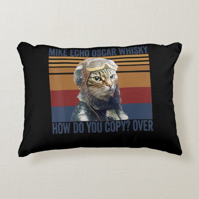 Cat Pilot Mike Echo Oscar Whisky Costume Gift Accent Pillow (Front)