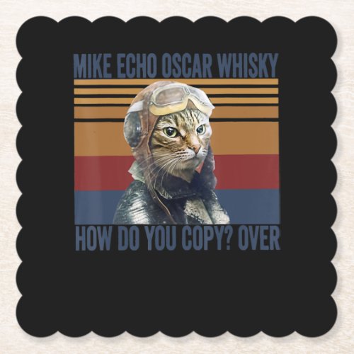 Cat Pilot Mike Echo Oscar Whisky Costume Gift Paper Coaster