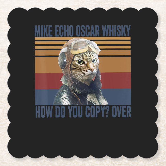 Cat Pilot Mike Echo Oscar Whisky Costume Gift Paper Coaster (Front)