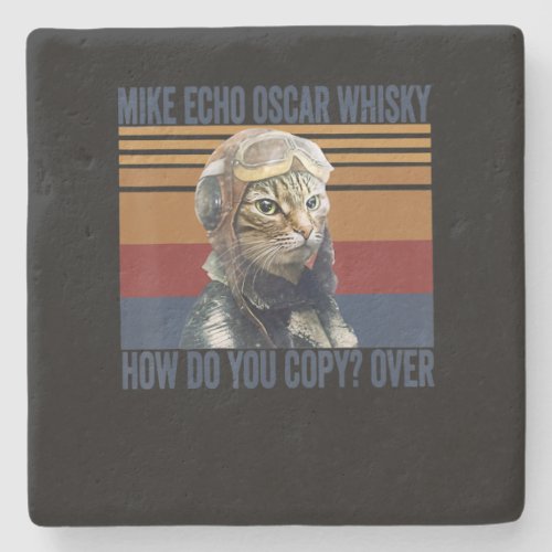 Cat Pilot Mike Echo Oscar Whisky Costume Gift Stone Coaster