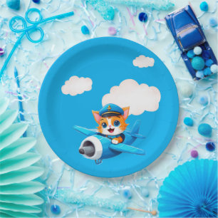 Cat Pilot Paper Plates