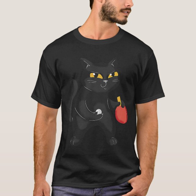 Cat Ping Pong Paddle Table Tennis Player Ping Pong T-Shirt (Front)