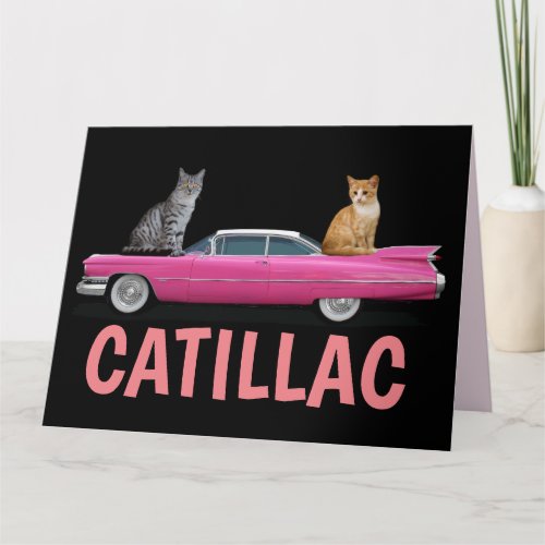 CAT PINK CADDY CLASSIC CAR big BIRTHDAY CARDS