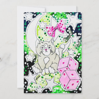 Cat & Pink Dice Note Card